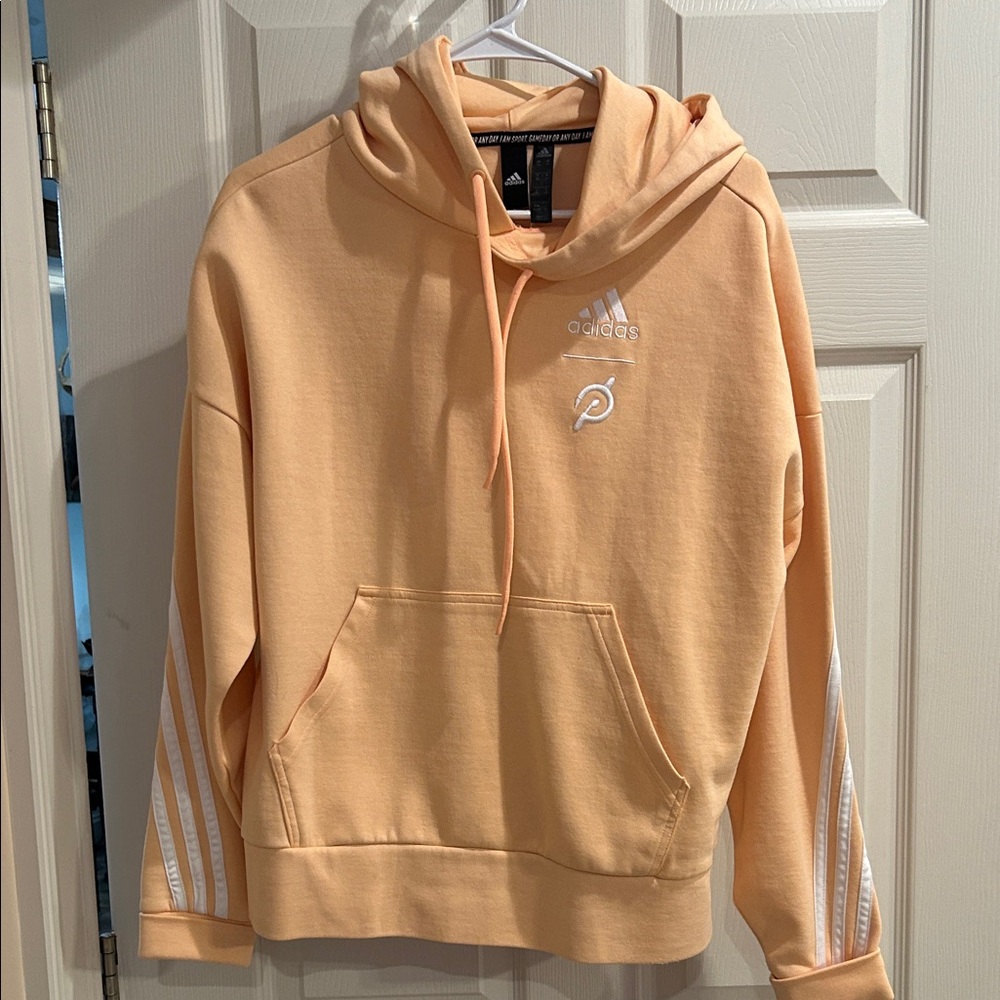 Peloton Adidas Apricot Hoodie with White Accents. XS